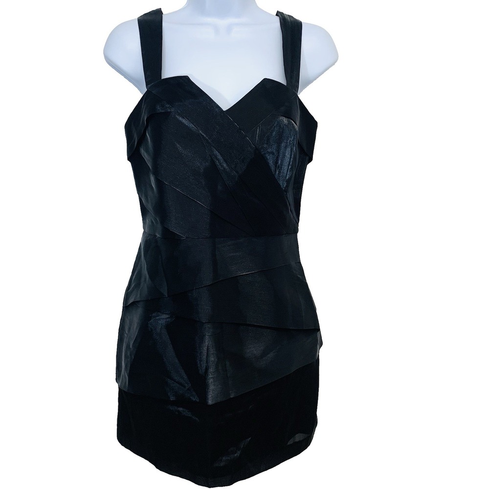Armani Exchange Black Shimmer Coquet Mini Dress Sz 2 Tiered Feminine Event Sexy
